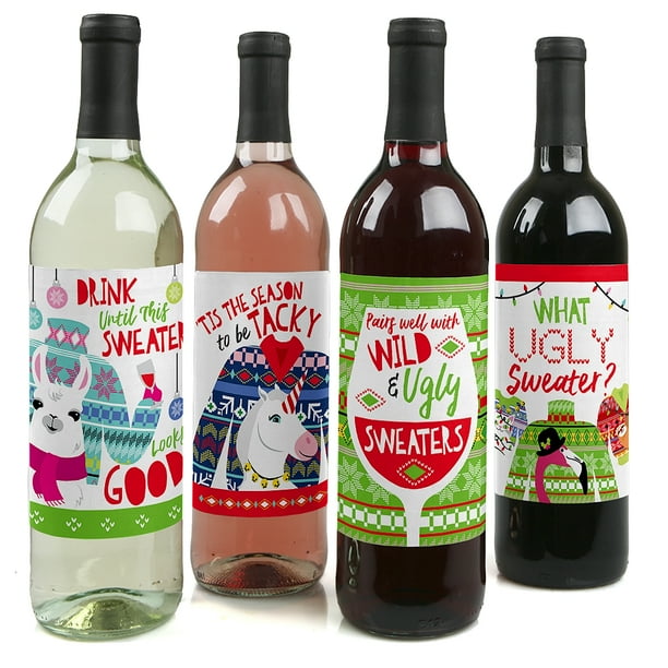 Lot of 3 Ugly Christmas Sweater Party Wine Bottle Dressing Cover Gift Wrap NEW